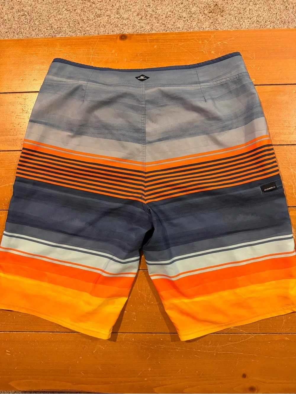 O'Neill Men's Gradient Navy, Orange & Yellow Striped Boardshorts